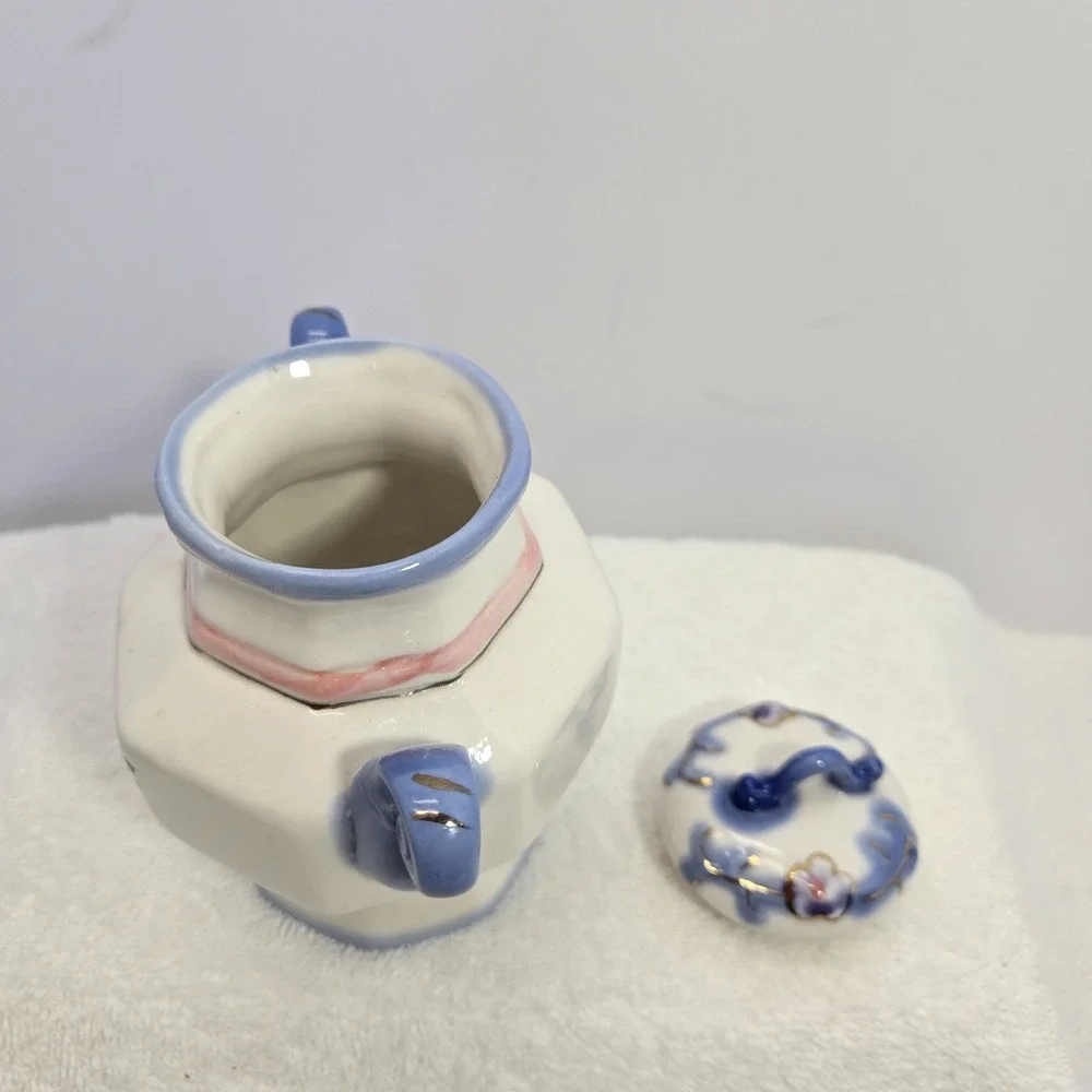 Vintage Footed Apothecary Jar Blue Floral Pattern Cottagecore Grannycore